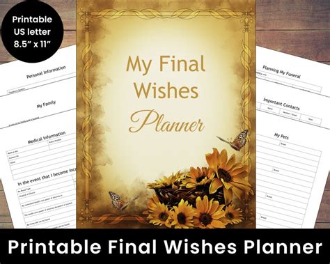 My Final Wishes Planner 85 X 11 Us Letter Size Pdf Etsy