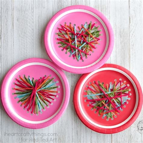 Paper Plate Yarn Weaving Heart Craft Red Ted Arts Blog