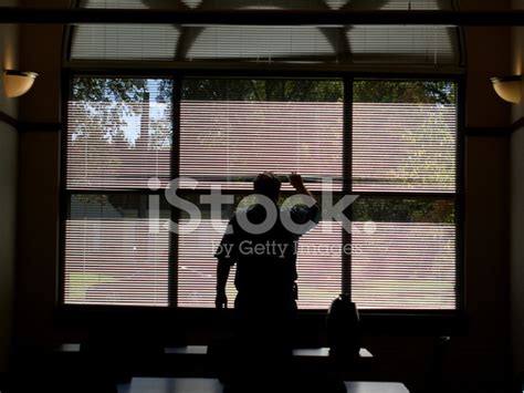 Man Looking Through Office Blinds Stock Photo Royalty Free Freeimages