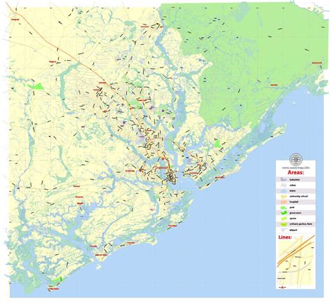Charleston Area Printable Map South Carolina Us Exact