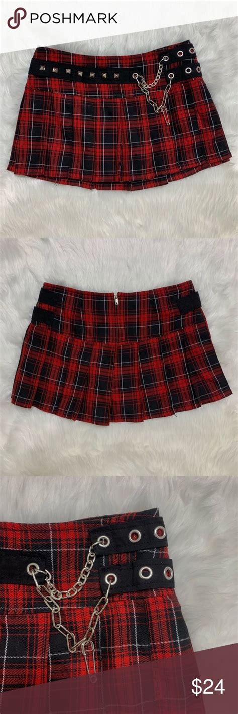 Tripp Nyc Pleated Red And Black Plaid Skirt Red And Black Plaid Tripp Nyc Mini Skirts
