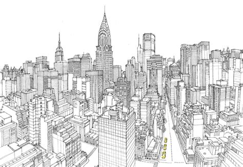 line drawing - Tìm với Google | Cityscape drawing, City drawing, Nyc drawing