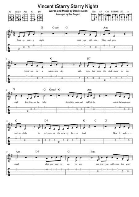Vincent Starry Starry Night By Don Mclean Digital Sheet Music For