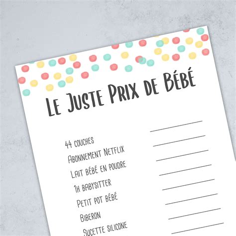 Le Juste Prix De B B Jeu Pour Une Baby Shower Collection Etsy France