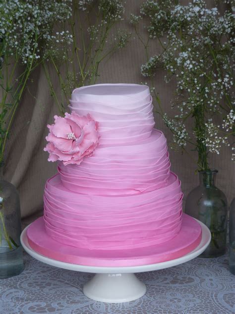 Ombre Pink Wedding Cake — Round Wedding Cakes Pink Wedding Cake Pink