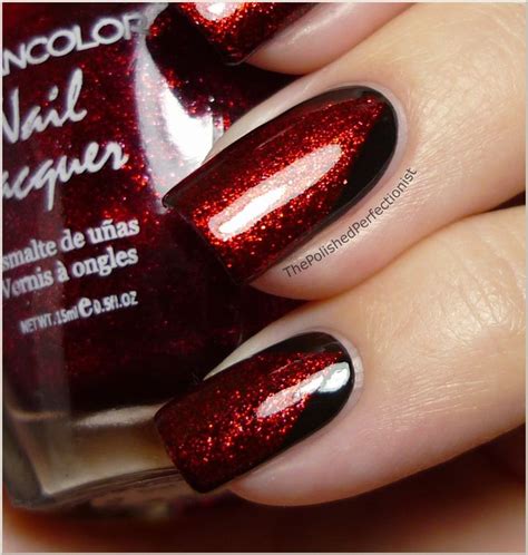 The Polished Perfectionist Red On Black Red Glitter Nail Polish