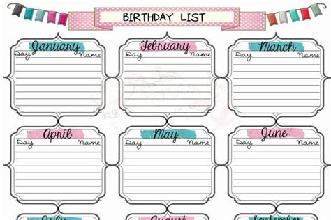 Employee Birthday List Template Best Of Birthday List Planner Printable