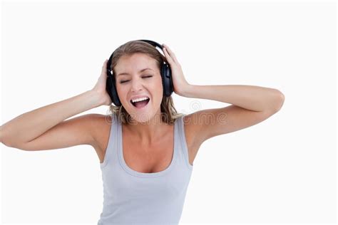 Happy Woman Singing While Listening To Music Stock Image Image Of