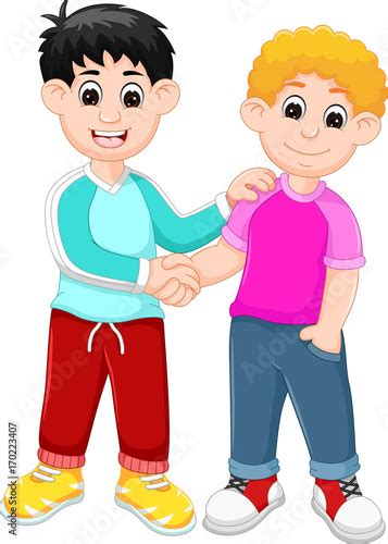 Two Kids Shaking Hands Cartoon Stock Vector Adobe Stock