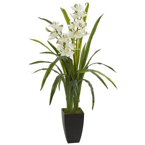 Nearly Natural 39 Cymbidium Orchid Plastic Artificial Plant White