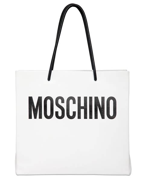 Moschino Moshino Shopping Leather Tote Bag In Whiteblack White Lyst