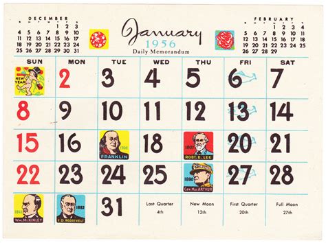 Calendar 1956 Time Table