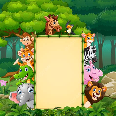 Bamboo Jungle Vector Hd Png Images Animals With Bamboo Blank Sign In