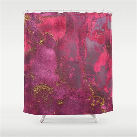 Pink And Gold Blush Rose Glitter Gemstone Marble Shower Curtain By