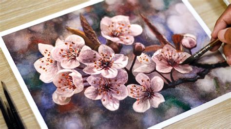 Painting Sakura Cherry Blossom Flowers In Watercolor Youtube