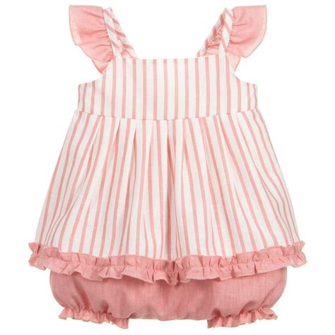 Baby Girls Cute Pink And Ivory Dress And Bloomers Outfit By Mebi Made