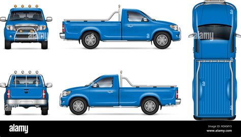 Blue Pickup Truck Vector Mockup On White Background For Vehicle