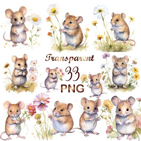 33 Flower Mouse Clipart Mouse And Flower Clipart Cute Watercolor