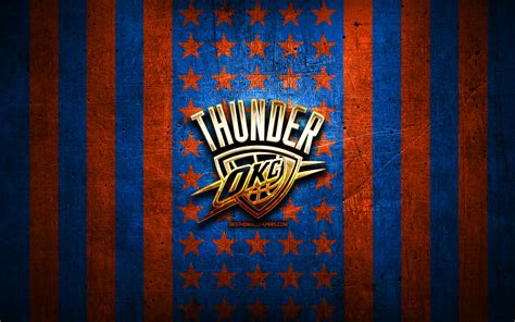 Download Wallpapers Oklahoma City Thunder Flag Nba Orange Blue Metal