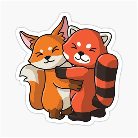 Red Panda And Fox Cute Hug Cuddle Animals Sticker By 123428094