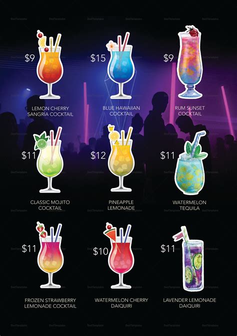Cocktail Bar Menu Design Template In Psd Word Publisher Illustrator