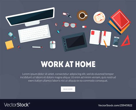 Work At Home Banner Business Workspace Workplace Vector Image