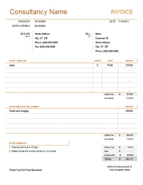 Consulting Invoice Template Invoice Template Word Invoice Template