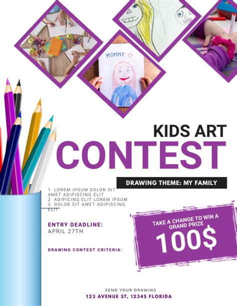 Purple Kids Art Contest Flyer Template Postermywall