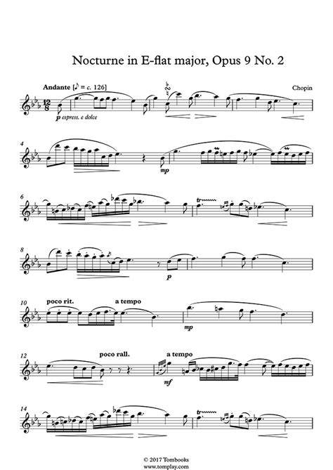 Nocturne No 2 In E Flat Major Opus 9 No 2 Chopin Flute Sheet Music