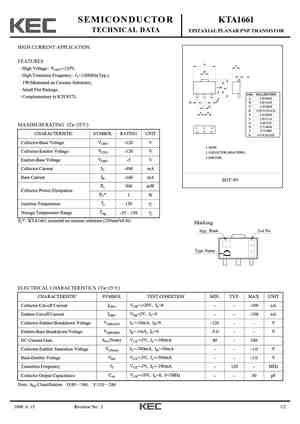 KTA1661 Datasheet Equivalent Cross Reference Search Transistor Catalog