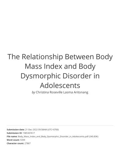 The Relationship Between Body Mass Index And Body Dysmorphic Disorder