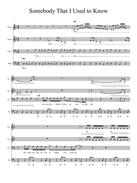 Somebody That I Used to Know (Pentatonix Version) Sheet music for Bass