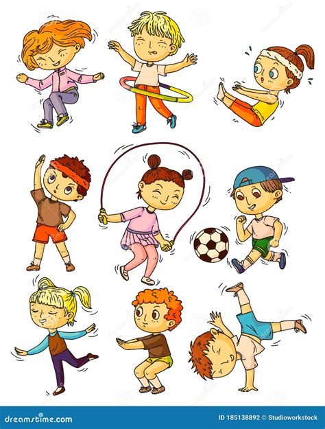 Kids Sports Children Working Out Doing Sports Stock Vector