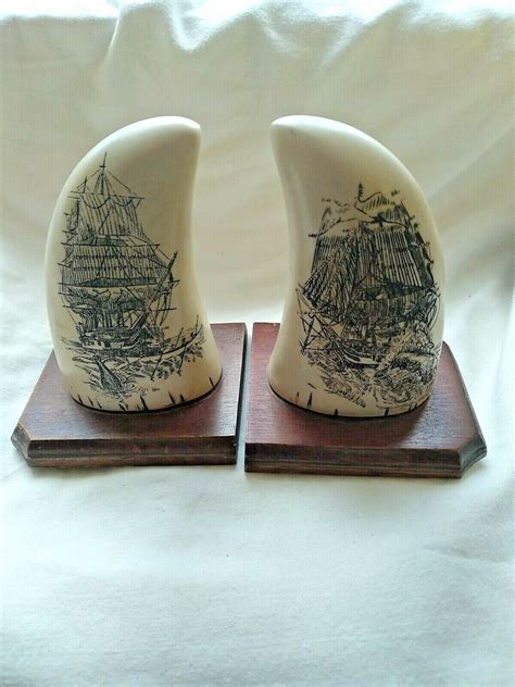Vintage Replica Faux Sperm Whale Tooth Scrimshaw Bookends 1983 のebay公認