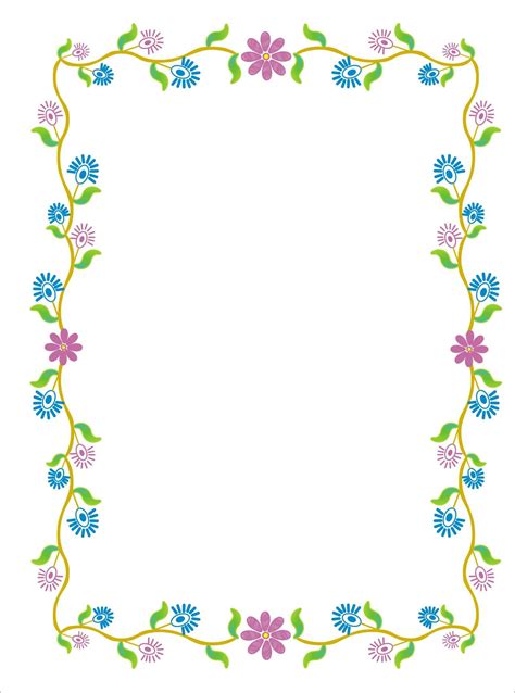 Floral Illustrated Flowers Along The Vine Clip Art Borders