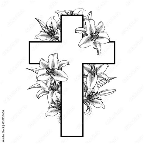 Funeral Cross With White Lilly Flowers Vector Stock Vector Adobe Stock