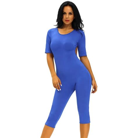 lc6402s sexy backless jumpsuit womens clothes blue romper short sleeve fashion spandex bodysuit