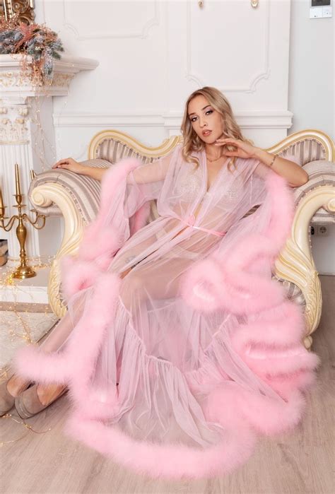 marry me pink handmade sheer extra fluffy bridal feather robe