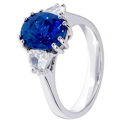 5 50 Carat Blue Natural Sapphire Three Stone Wedding Ring White Gold For Sale At 1stdibs Blue