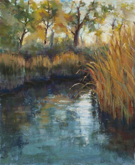 Pastel Painting River Glow By Justine Richardson