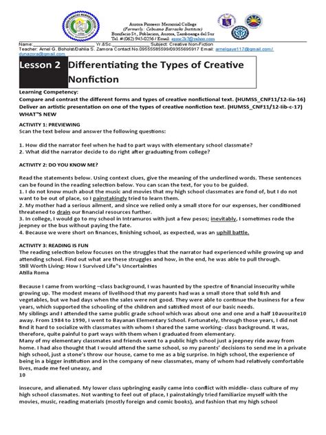 Module 3 Creative Non Fiction Pdf Creative Nonfiction Schools