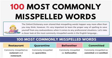 Top 100 Commonly Misspelled Words In The English Language 7esl