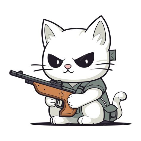 Premium Vector Illustration Of A Cute Cartoon White Cat Holding A Gun