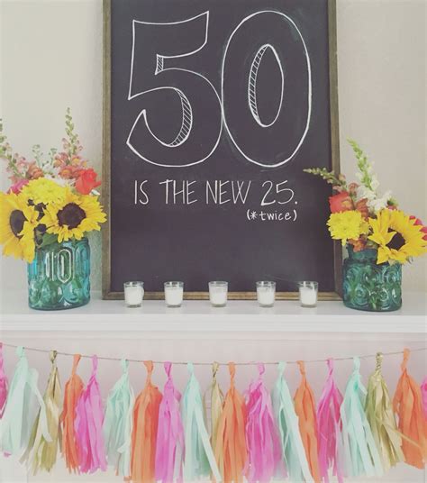 50th Birthday Chalkboard Tissue Tassels Summer Blooms Sunflowers