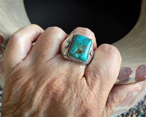 Vintage Size 14 Mens Navajo Turquoise Ring Native American Indian Jewelry Southwestern Fashion