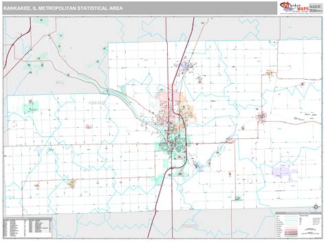Kankakee Il Metro Area Wall Map Red Line Style By Marketmaps Images