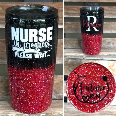 Red Glitter Tumbler Cup With Nurse Name On It