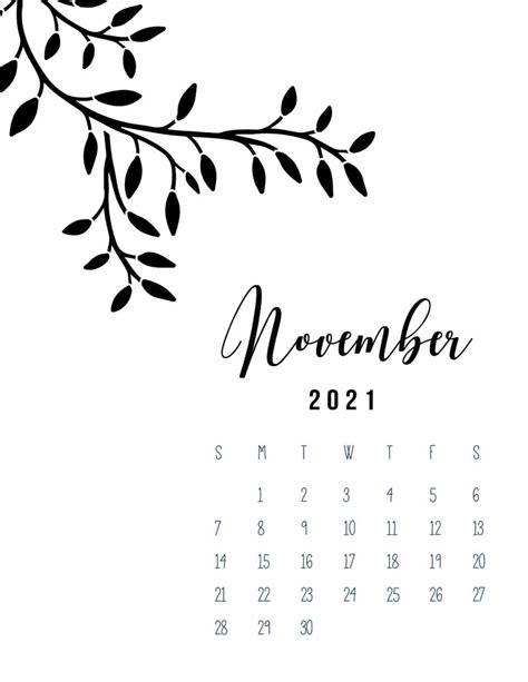 Free Printable 2021 Calendar Botanical World Of Printables November