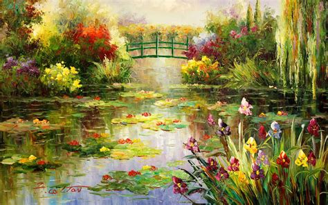Download Aesthetic Art Flower Pond Wallpaper