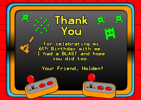 Video Game Thank You Card Video Game Party Digitial Thank
